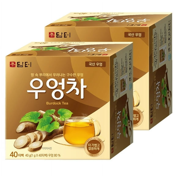 Damtuh Korean Roasted Burdock Root Tea Caffeine-Free Tea Bags (1g x 40 Bags, 2-Pack Value Bundle)
