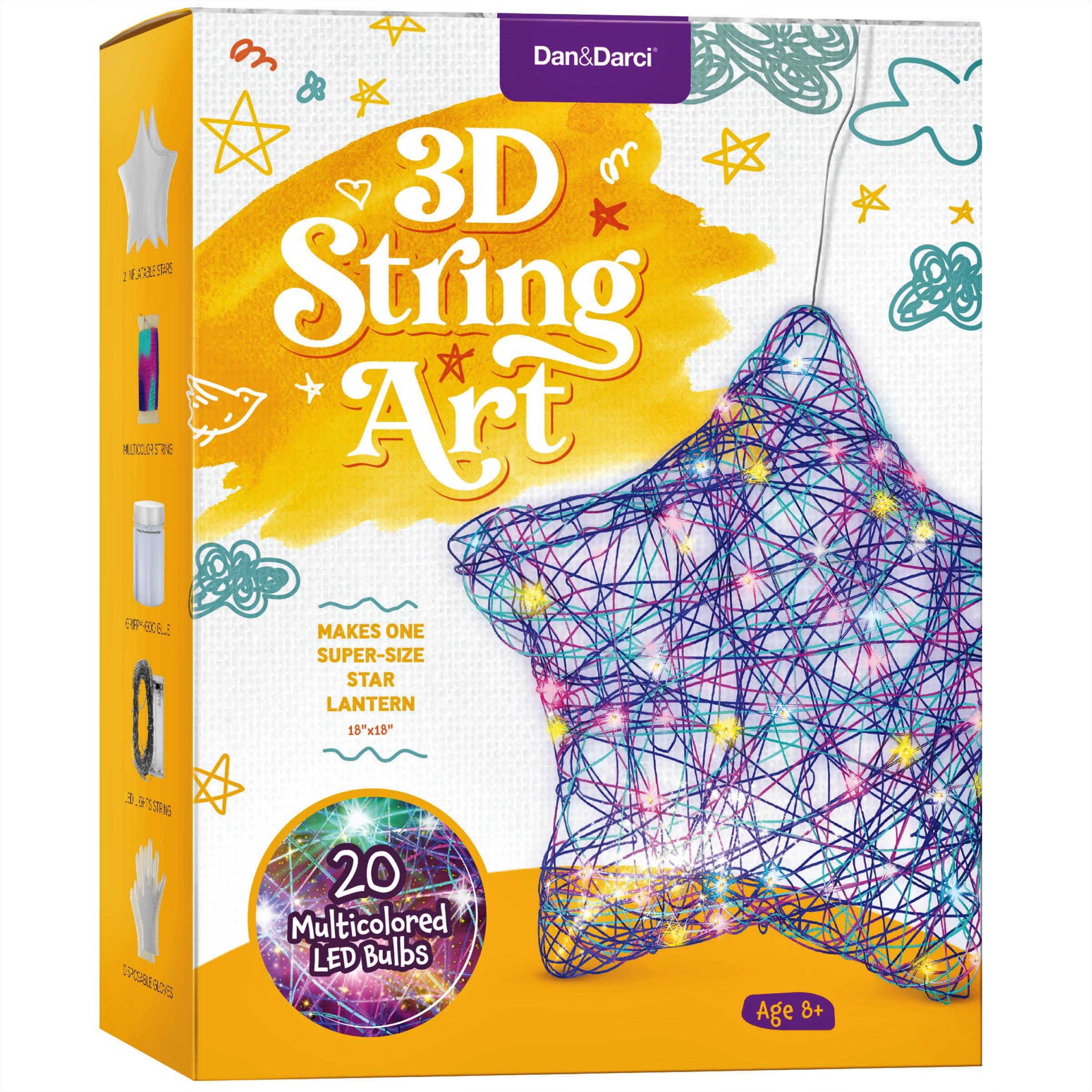 Dan&Darci 3D String Art Kit for Kids Makes A Light-Up Star Lantern with 20 Multi-Colored LED Bulbs