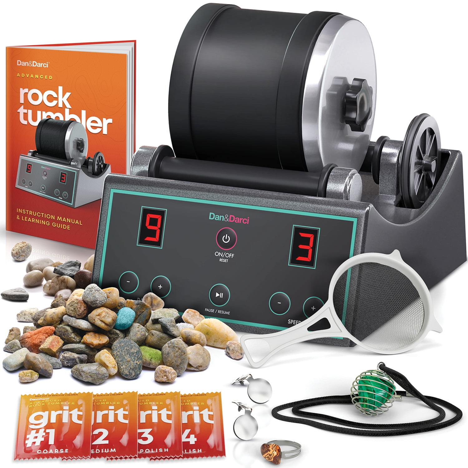 Tryes Rock Tumbler Kit Adults-Rock Polisher Tumbler with Noise Reduction  Cover, Speed&Timer Control, Complete Rock Tumbling Kit,Learning Guide etc.