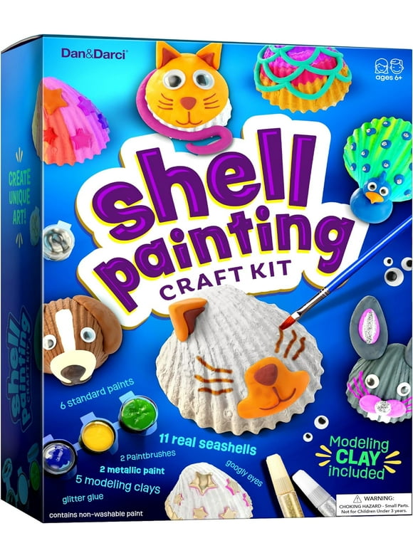 Dan&Darci Kids Sea Shell Painting Kit - Fun Arts & Crafts Gifts for Boys and Girls - Craft Activities Kits - Creative Art Activity Gift Toys for Age 4 - 12