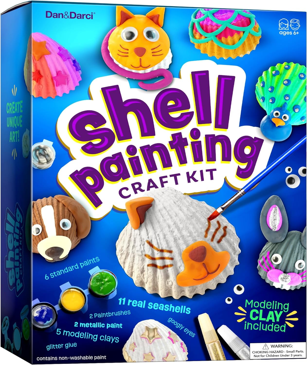 Dan&Darci Kids Sea Shell Painting Kit - Fun Arts & Crafts Gifts for Boys and Girls - Craft Activities Kits - Age 4 - 12