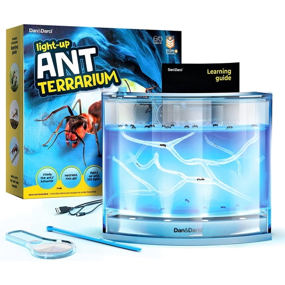 Dan&Darci Light-up Ant Farm Terrarium Kit for Kids  LED Ant Habitat for Live Ants with Nutrient Rich Gel - Watch Ants Dig Their Own Tunnels- Nature Learning, Science Toys, Gift for Boys & Girls
