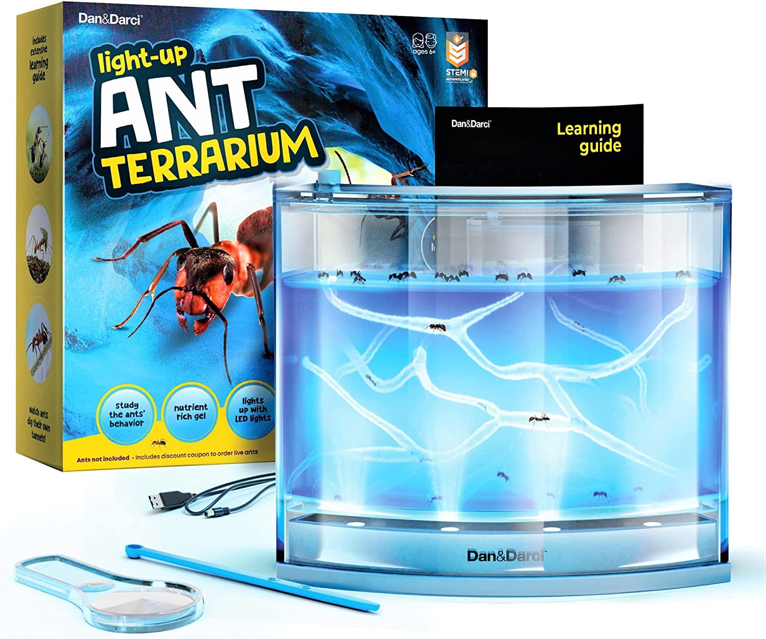 Dan&Darci Lightup Ant Farm Terrarium Kit for Kids LED Ant Habitat for Live Ants with Nutrient