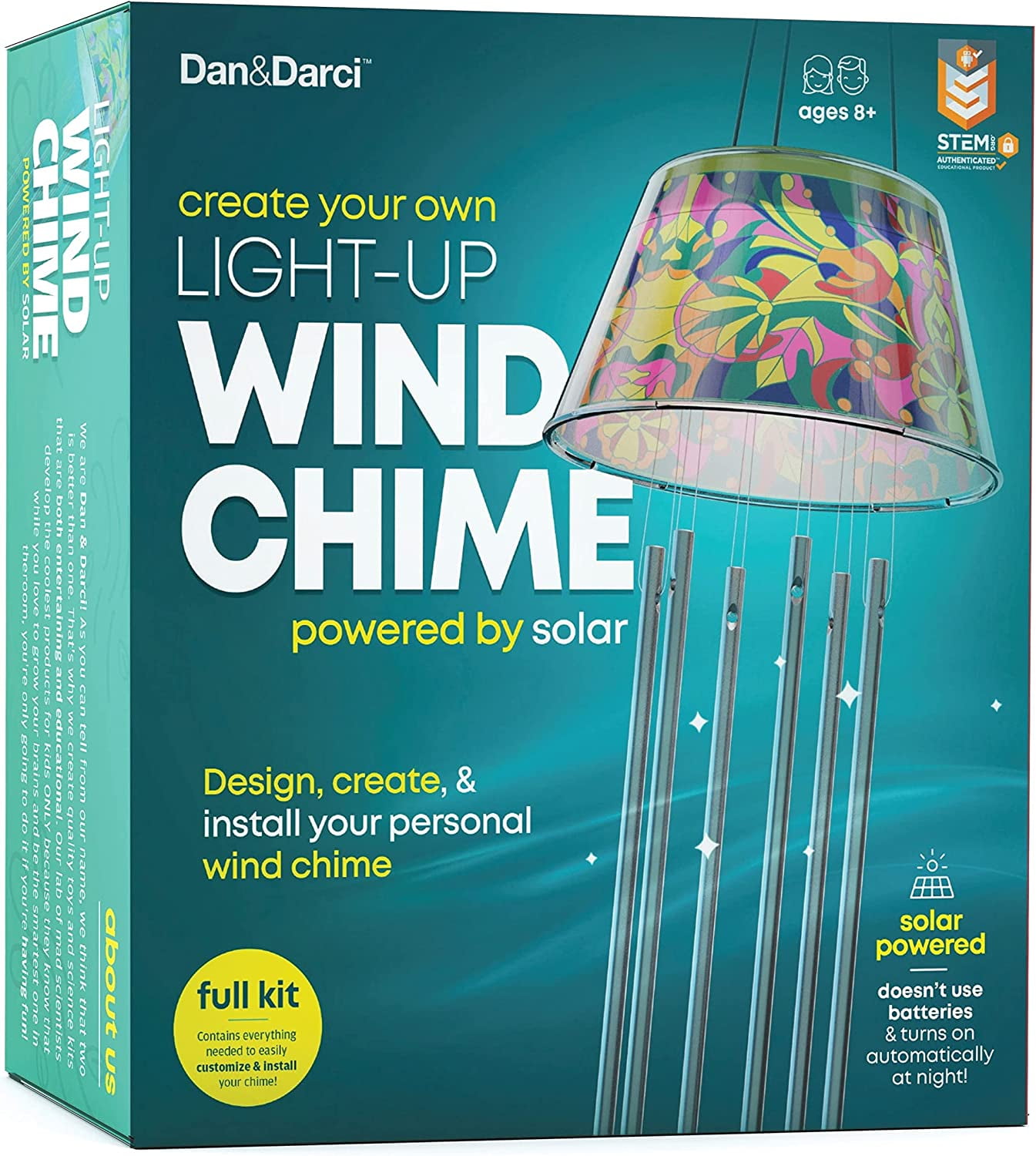 Dan&Darci Make Your Own Solar-Powered Light-Up Wind Chime Kit - Build & Design your DIY Chimes in 3 Easy Steps - Kids art Projects Kits - Children's STEM Fun Science Craft Gift Set