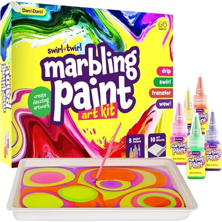 Dan&Darci Marbling Paint Art Kit for Kids - Arts & Crafts Gifts for Girls & Boys Ages 6-12 Years Old - Craft Kits Set - Paint Gift Ideas Activities Toys Age 6 7 8 9 10 Year Olds - Marble Painting Kits