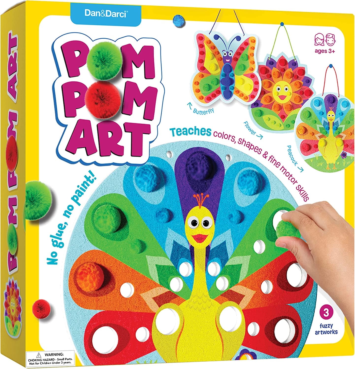 Dan&Darci Pom Pom Arts & Crafts Kit for Toddlers - Easy Toddler Art Activity Craft for Little Boys & Girls Ages 3-6 Years Old Kids Sensory Activities - Builds Fine Motor Skills & Hand-Eye Coordination