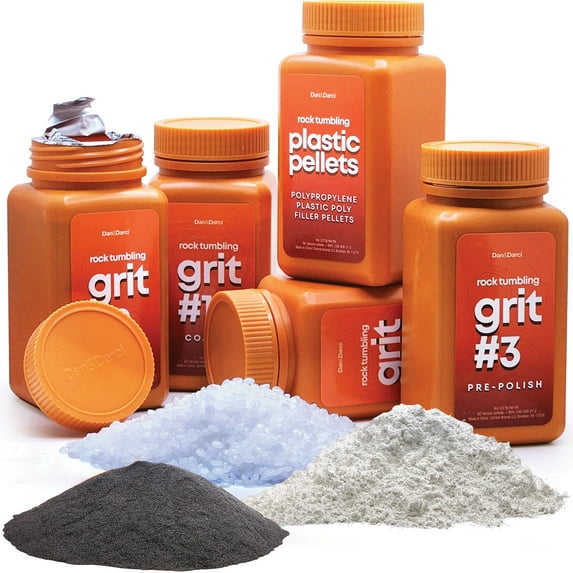 Dan&Darci Rock Tumbler Grit Refill Kit - 3.5 Pounds Grits Media + Poly Plastic Pellets - Rock Polishing Media - Polish for Any Brand Tumbler - Rock Tumbling Supplies - Stone Polisher