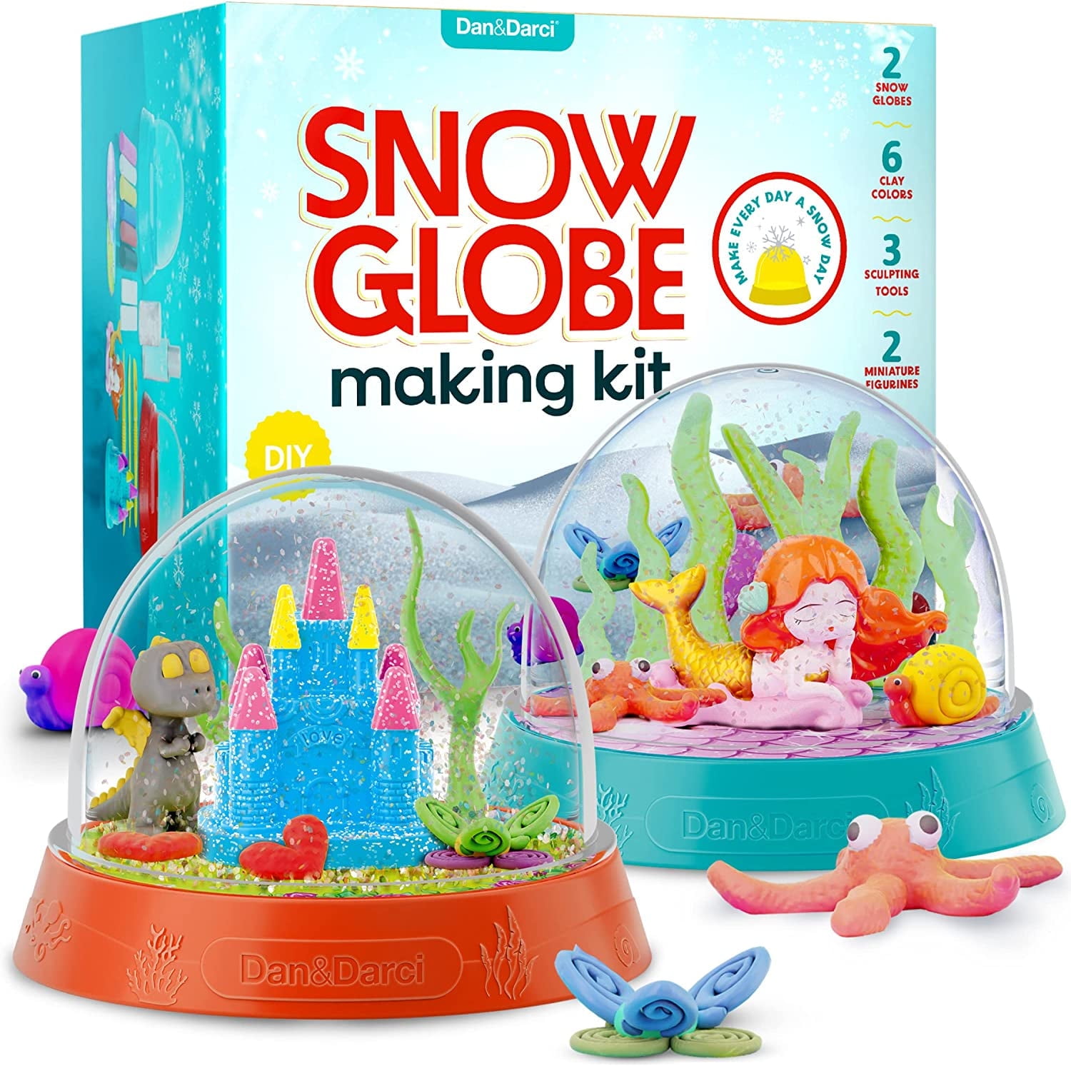 Dan&Darci Snow Globe Making Kit for Kids - Make Your Own Water Globes Kits - Kid Christmas Stocking Stuffers Craft Activities for Age 3 4 5 6 7 8 9 - DIY Art Crafts - Gifts Ideas and Toys for Boys