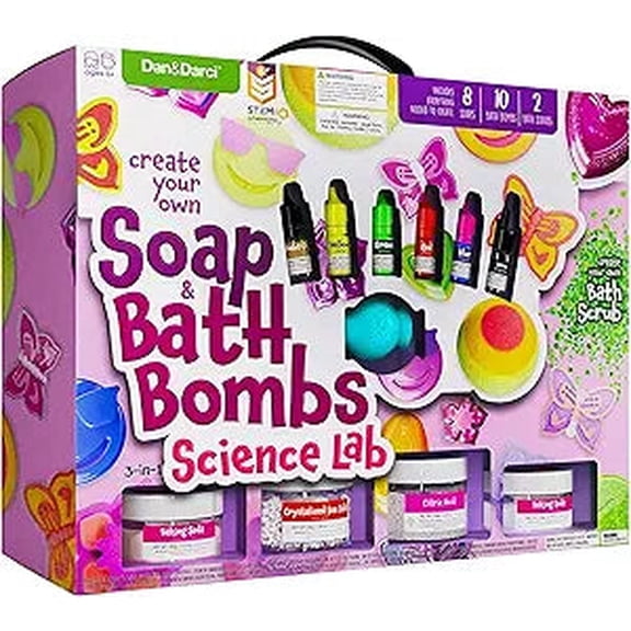 Dan&darci 3in1 Spa Science Kit Kids Soap & Bath Bomb Maker DIY Craft Set Multicolor Medium (10 Soaps + 10 Bombs)