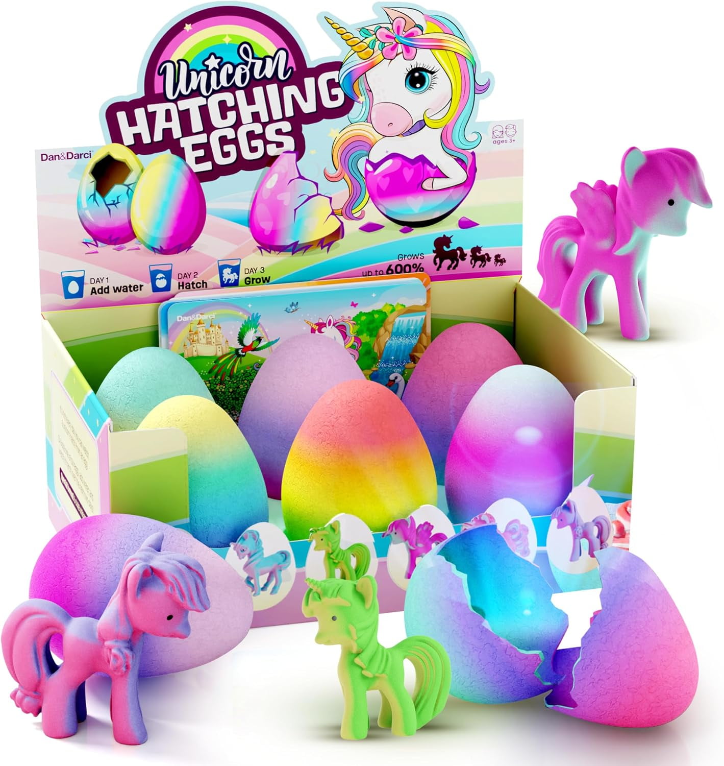 Dan&Darci Unicorn Hatching Surprise Eggs for Kids - 6 Pack - Grows 600% - Unicorn Toys for Girls & Boys Age 3-8 - Birthday Gift Ideas and Party Favors for 3+ Year Old Girl - Easter Gifts for Ages 3-8