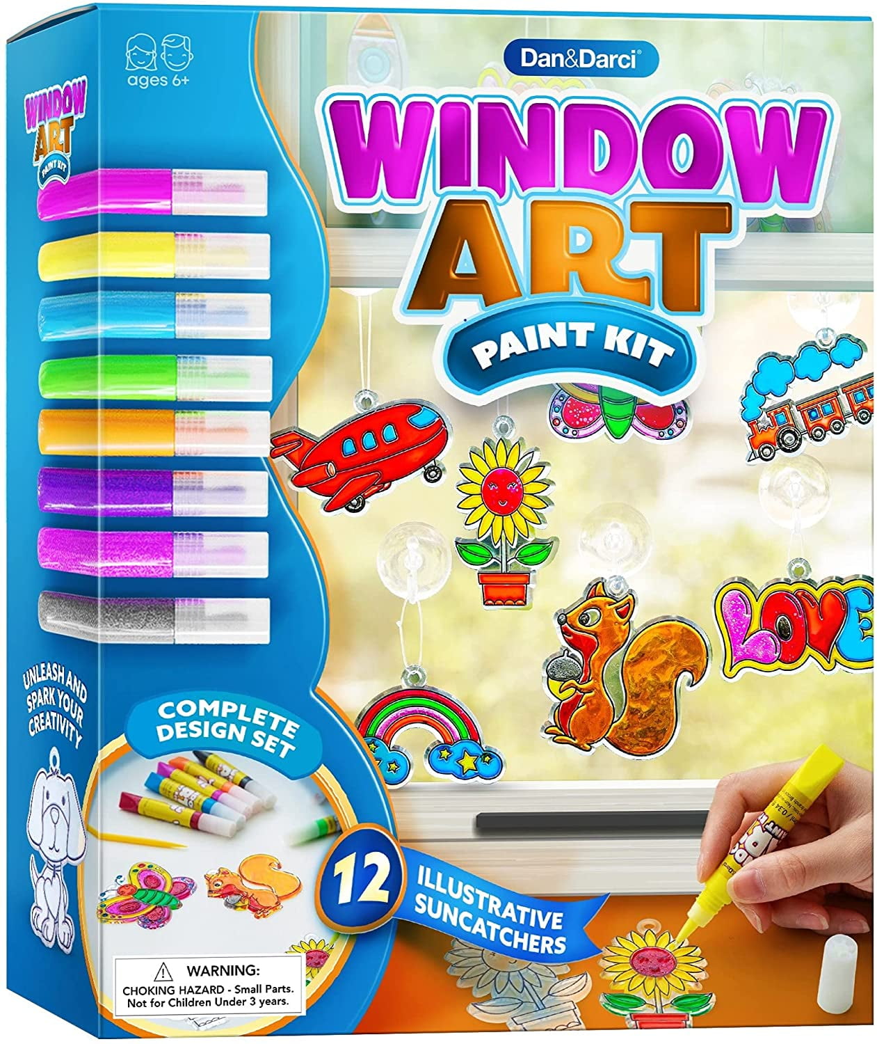 Sunny Days Entertainment Studio DIY Window Art | Kids Stained Glass Window  Kit with 12 Sun Catchers, 6 Colored Paint Pens, and Bonus Sticker Sheet