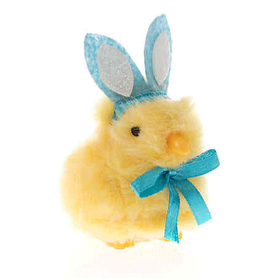 Dan Dee Palm Pet Easter Chick Plush Toy with Chirping Sound (Blue Ears & Bow)