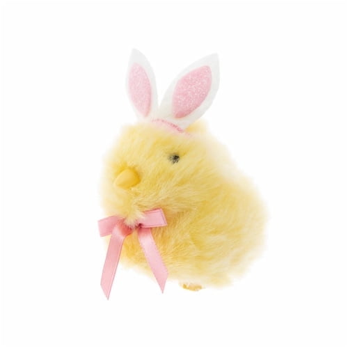 Dan Dee Palm Pet Easter Chick Plush Toy with Realistic Chirping Sound (Yellow Pink Bow)