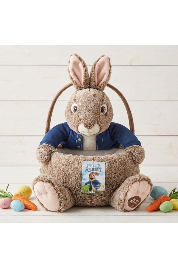 Peter Rabbit Easter Basket Plush Brown Bunny Stuffed Animal 12.5"
