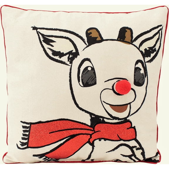 Dan Dee Red-Nosed Reindeer | 14" Officially Licensed & Collectible Decorative Pillow | Rudolph, White