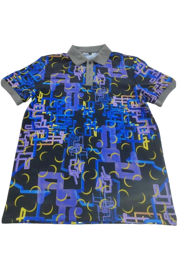 Dan Flashes Complicated Pattern Short Sleeve Polo Shirt - Mens Small