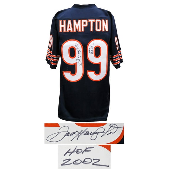 Dan Hampton Signed Navy Custom Jersey w/HOF 2002