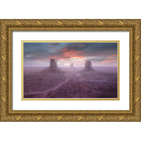 Dan, Kai 32x21 Gold Ornate Wood Framed with Double Matting Museum Art Print Titled - Monument Valley