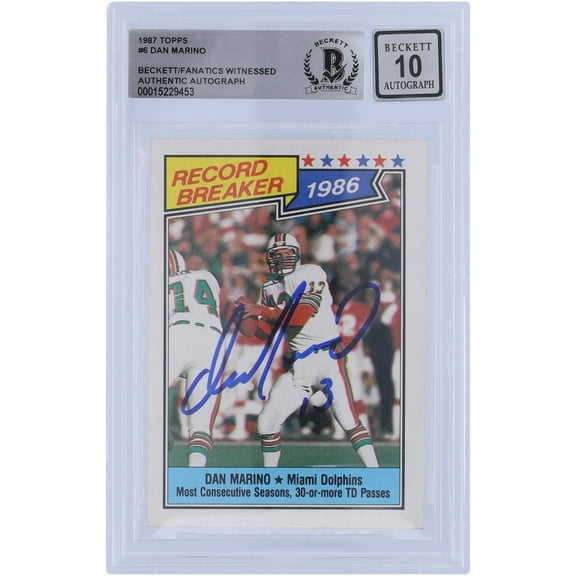 Dan Marino Miami Dolphins Autographed 1987 Topps #6 Beckett Fanatics Witnessed Authenticated 10 Card - Fanatics Authentic Certified