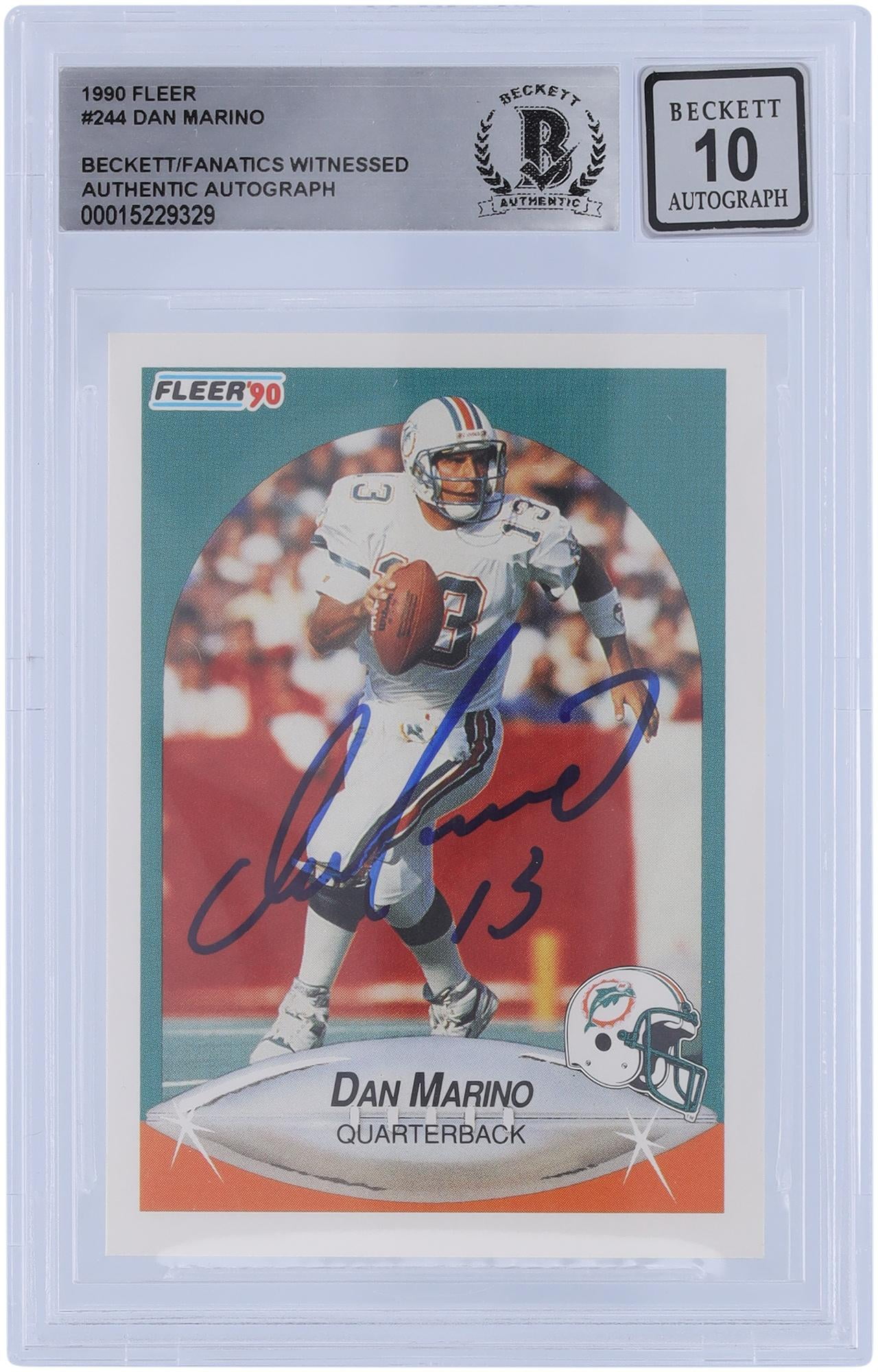 Dan Marino Miami Dolphins Autographed 1990 Fleer #244 Beckett Fanatics Witnessed Authenticated 10 Card - Fanatics Authentic Certified