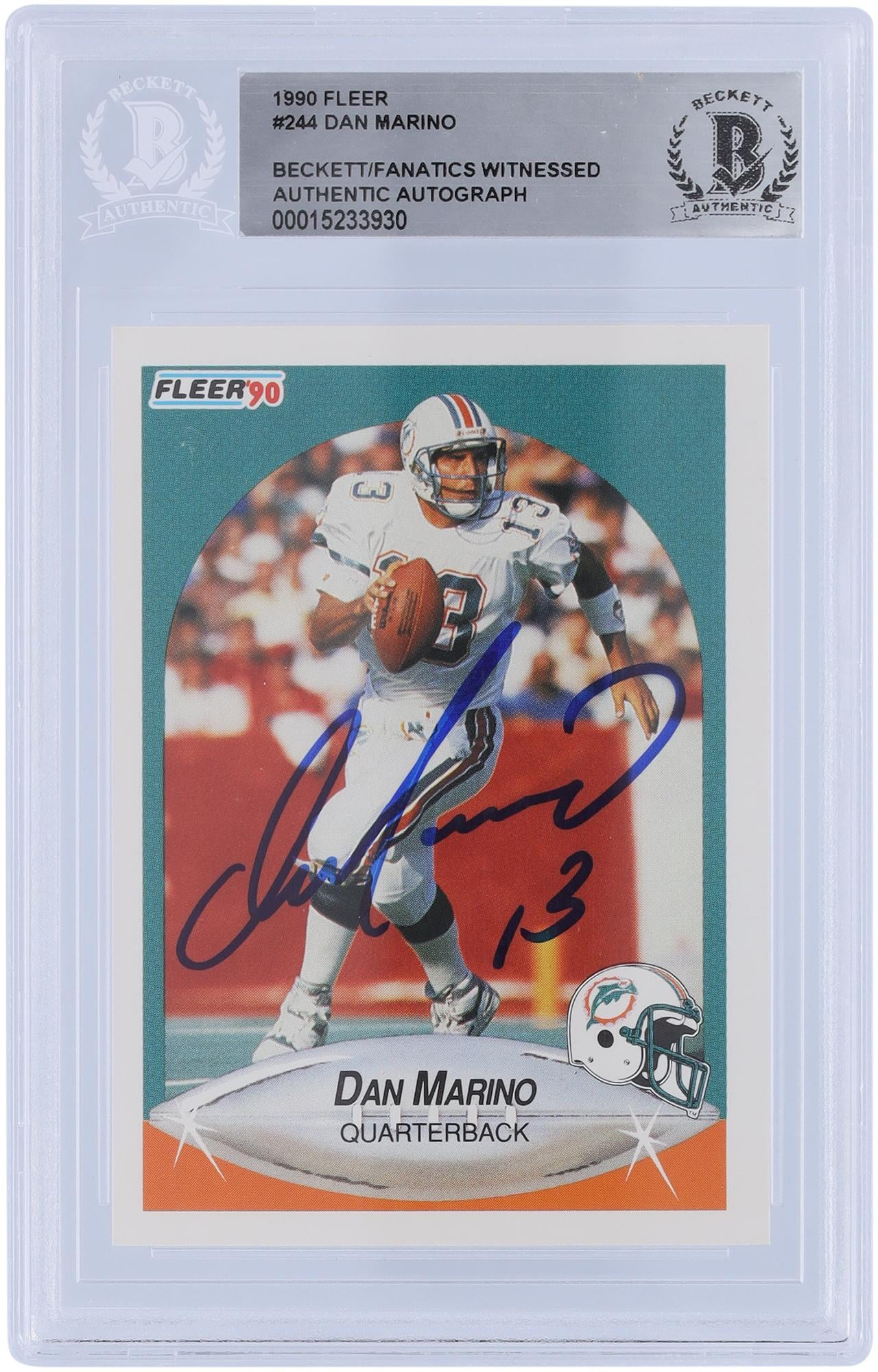 Dan Marino Miami Dolphins Autographed 1990 Fleer #244 Beckett Fanatics Witnessed Authenticated Card - Fanatics Authentic Certified