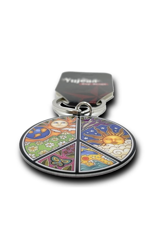- PEACE SIGN KEYCHAIN, Limited Edition DUAL DOUBLE SIDED Peace Artwork METAL KEYRING - 5cm