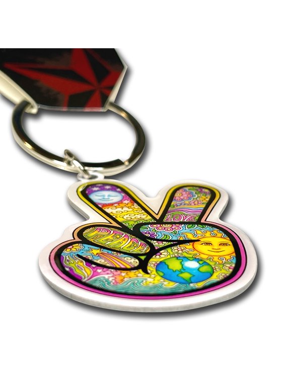 - Peace Fingers Keychain, Limited Edition Dual Sided Peace Artwork Keyring -1.96"x1.37"