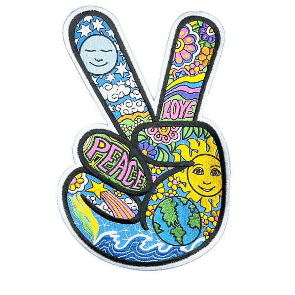 Dan Morris, Peace Hand Patch - High Thread Rayon Iron-on/Sew-on Extra Large - 9 Inch, Multicolor