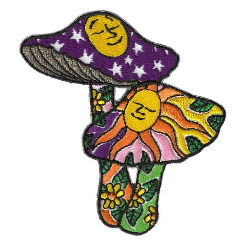 Dan Morris Two Mushroom Patch - Embroidery Iron-On Backing Sew-On Patch -  3.25 x 3.33 