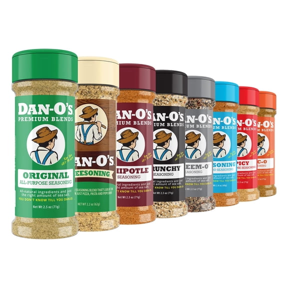 Dan-Os Seasoning Variety Pack  8 Bottle Set (Extra-Small Bottles)  Original, Spicy, Chipotle, Crunchy, Cheesoning, Preem-O, SEA-soning & Tac-O &ndash