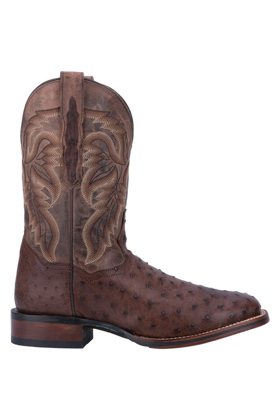 Men's Alamosa Full Quill Ostrich Western Boot Broad Square Toe Chocolate 10.5 D(M) US
