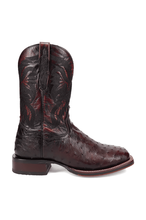 Boots Mens Alamosa Embroidered Ostrich Square Toe Pull On Cowboy