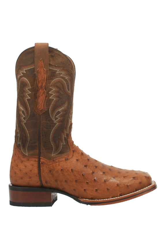 Boots Mens Alamosa Embroidered Ostrich Square Toe Pull On Cowboy