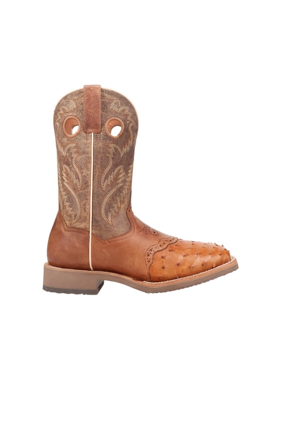 Men's Exotic Full Quill Ostrich Western Boot Broad Square Toe Tan 9.5 D(M) US
