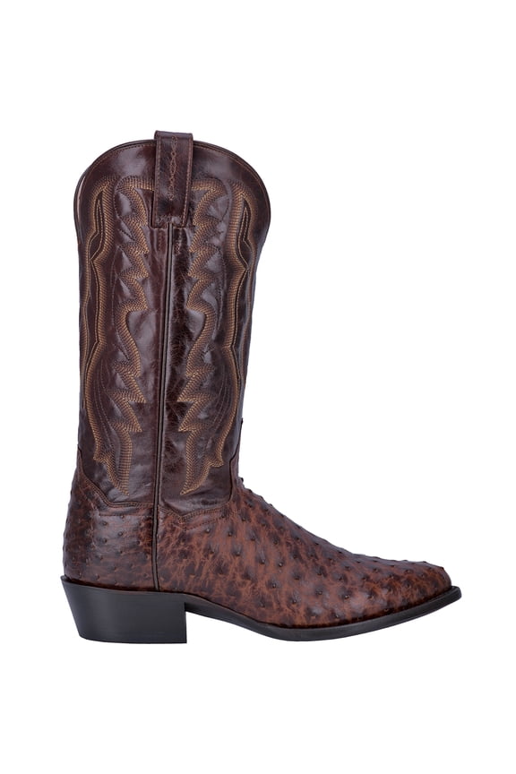 Men's Pershing Brass Full-Quill Ostrich Western Boot Round Toe Brown 11 EE  US