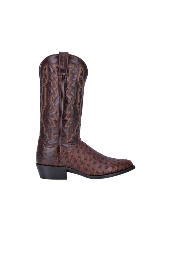Men's Pershing Brass Full-Quill Ostrich Western Boot Round Toe Brown 8 EE US
