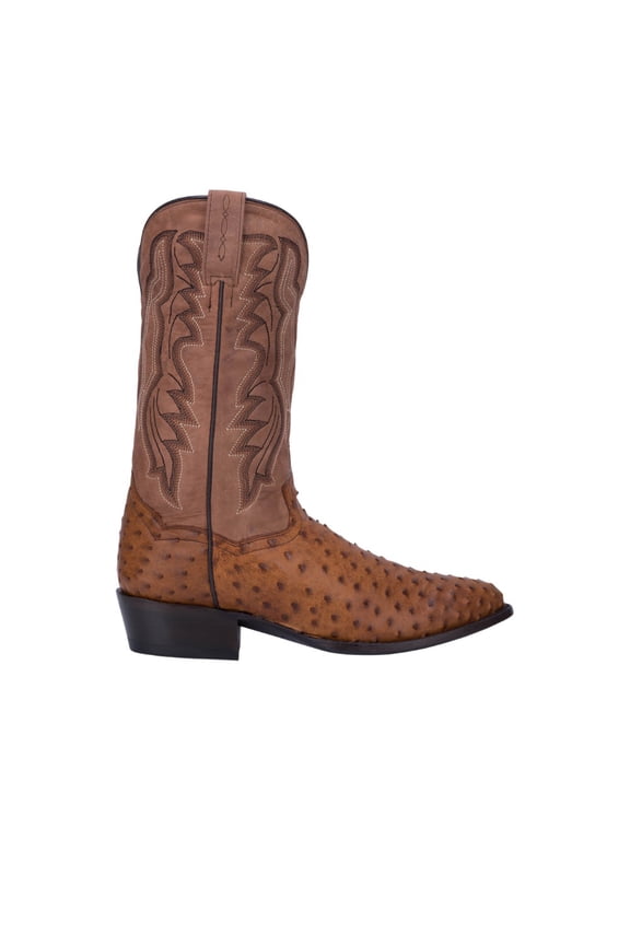 Men's Tempe Full Quill Ostrich Western Boot Round Toe Saddle Tan 9 D(M) US