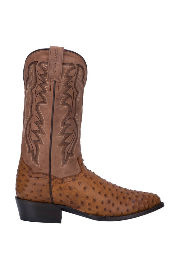 Men's Tempe Full Quill Ostrich Western Boot Round Toe Saddle Tan 13 D(M) US