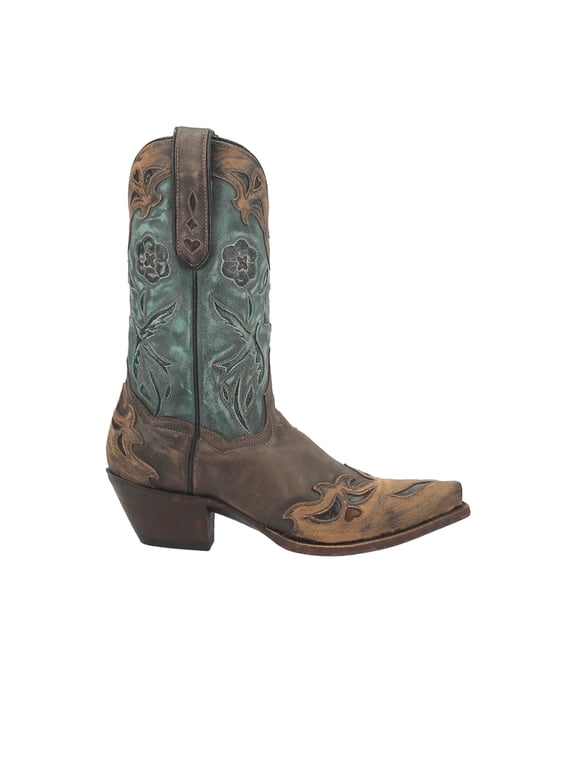Boots Womens Blue Bird Floral TooledInlay Snip Toe Cowboy Mid Cal