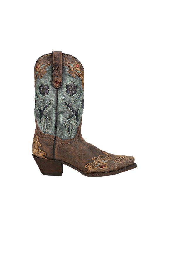 Boots Womens Blue Bird Floral TooledInlay Snip Toe Cowboy Mid Cal