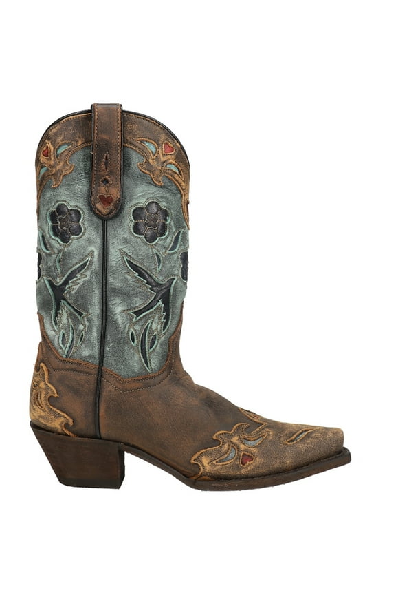 Boots Womens Blue Bird Floral TooledInlay Snip Toe Cowboy Mid Cal