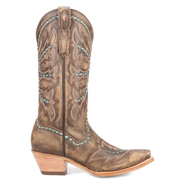 Dan Post Women's Mesa Leather Boots - Embroidered Snip Toe Pull-On Mid-Calf Boots With Low Heel