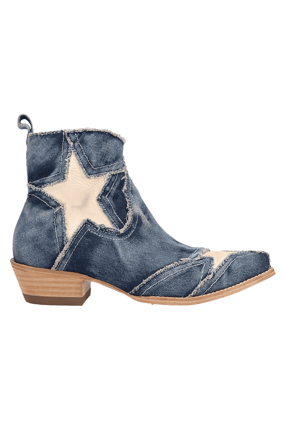 Boots Womens Stardust Denim Overlay Zippered Snip Toe Cowboy Ankl