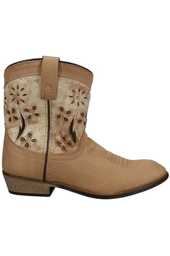 Boots Womens White Daisy Tooled Inlay Round Toe Cowboy Ankle Boot