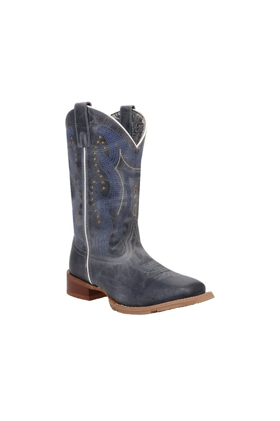 Ladies Chic Leather Blue Square Toe Western Boots 2004