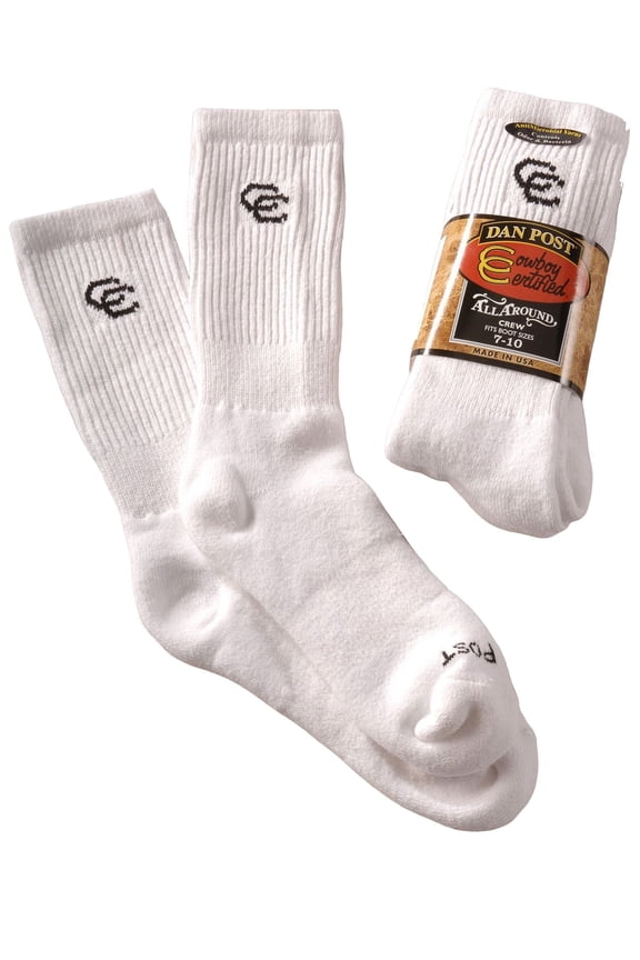 Men's Cowboy Certified White Crew Socks 7-10
