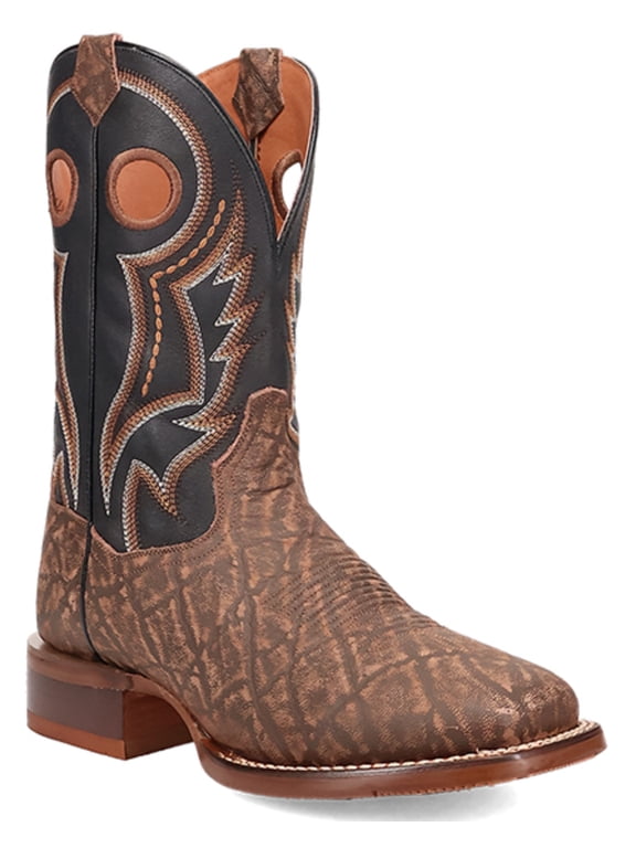 Men's Elephant Print Western Boot Broad Square Toe Brown 8 D(M) US