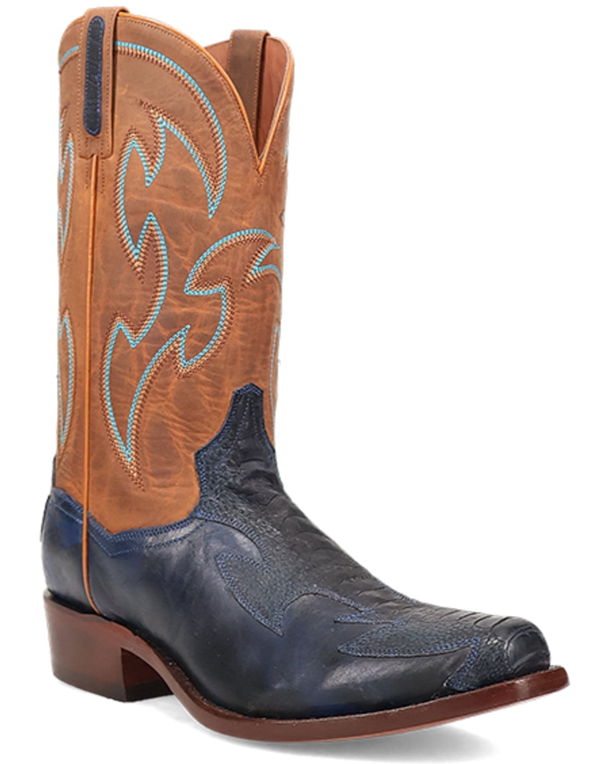Dan Post Men's Exotic Ostrich Leg Western Boot Square Toe Blue D