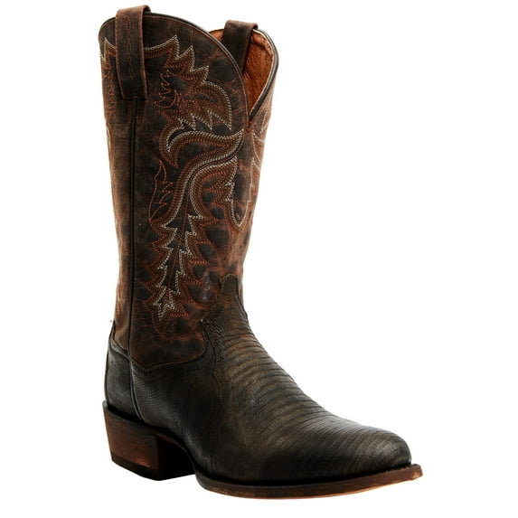Dan Post Men's Exotic Teju Lizard Leather Tall Western Boot Round Toe Dark Brown 9.5 D(M) US