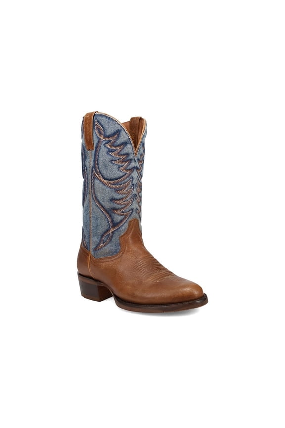 Western Boots Mens Bullock Leather Tan Blue Denim DP3315